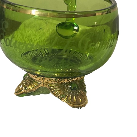 SET OF 3 GLASS SOUVENIR FESTIVAL ETCHED GREEN GLASSES 1850-1914 RANGE - Picture 9 of 13